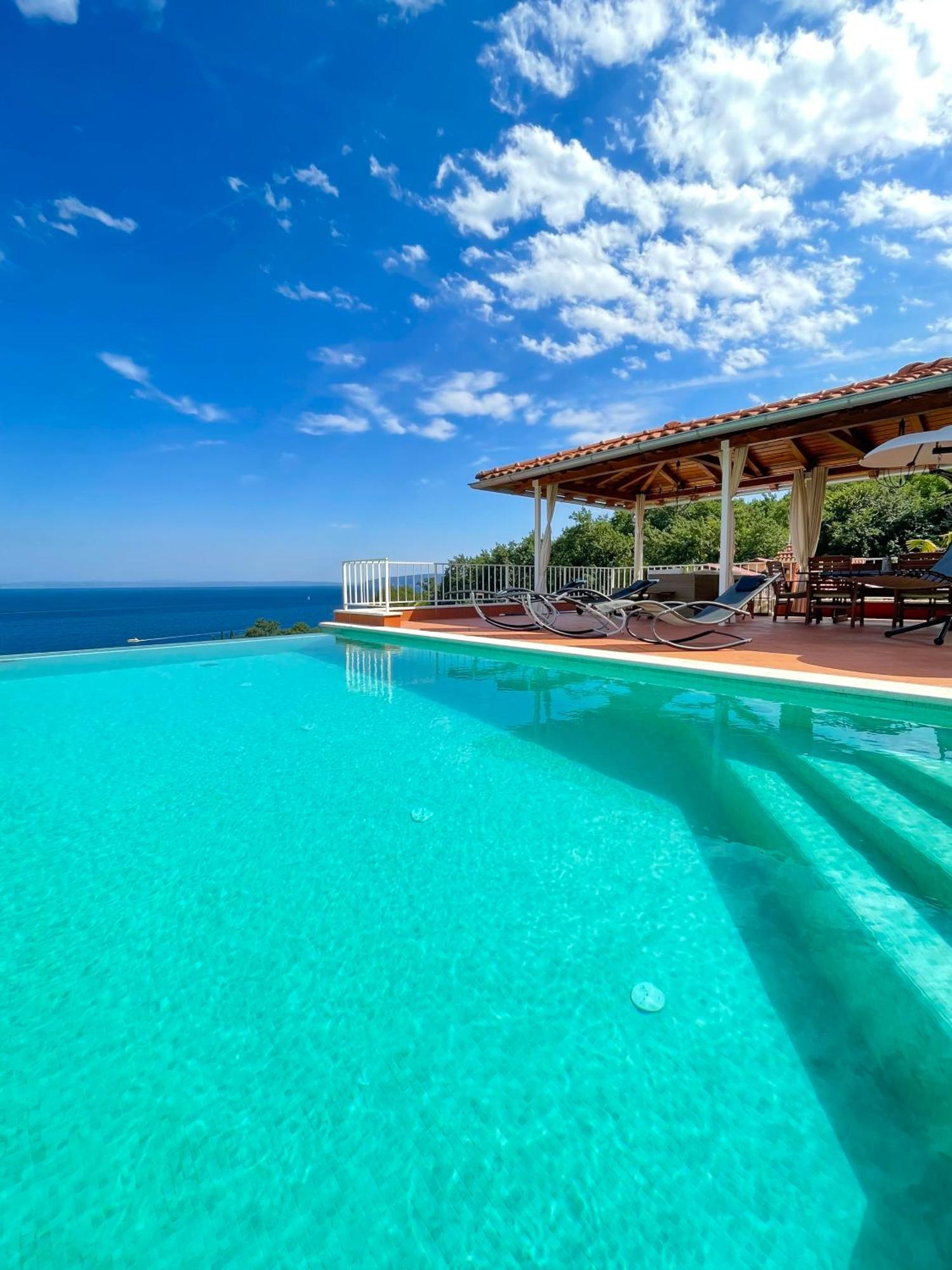 Villa Lovran - 150M To The Beach - Infinity Pool - Incredible Sea View - Fitness Room Bagian luar foto